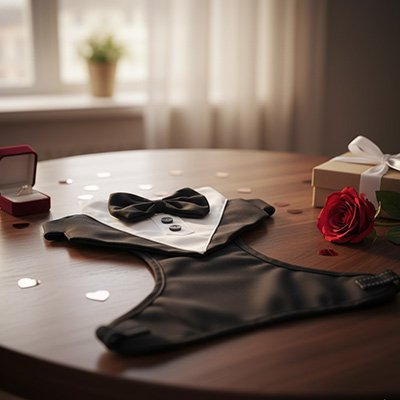 ChicDog harnais pour chien texedo a plat sur une table