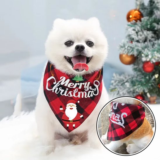 Christmas Bandana bandana pour chien rouge au cou d'un chien blanc
