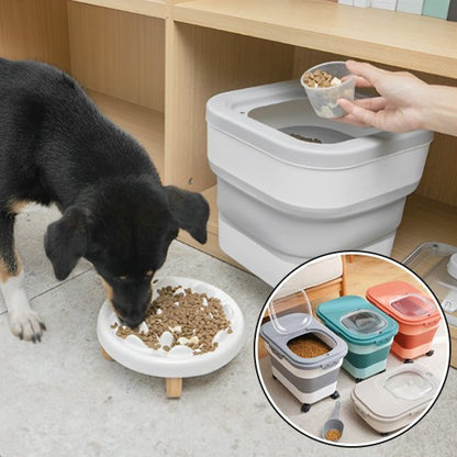 Croq’Box un chien noir mange a coter de la boite croquettes chien grise