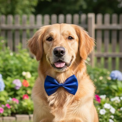 ElegantStyle noeud papillon bleu dans le cou d'un chien beige