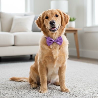 ElegantStyle noeud papillon violet dans le cou d'un chien beige