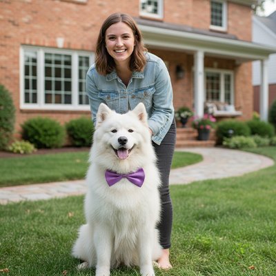 ElegantStyle noeud papillon violet dans le cou d'un chien blanc