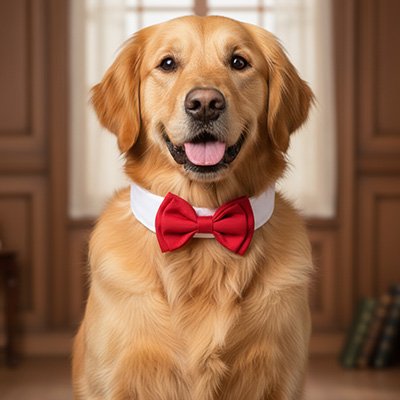 Gentleman nœud papillon chien rouge porter par un chien beige