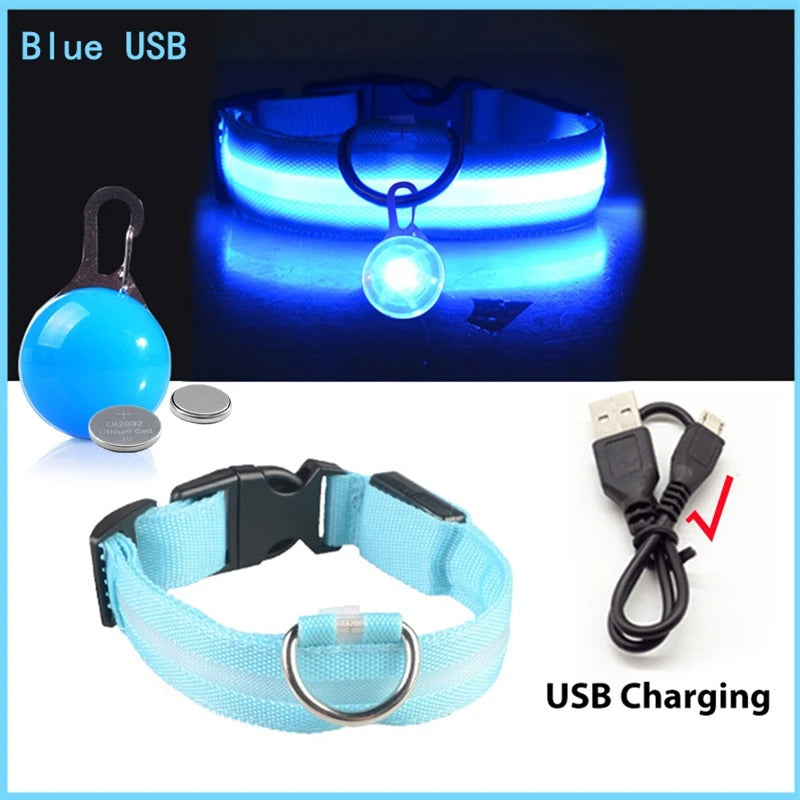 NightSafe collier lumineux bleu allumer et eteint avec sa charge usb