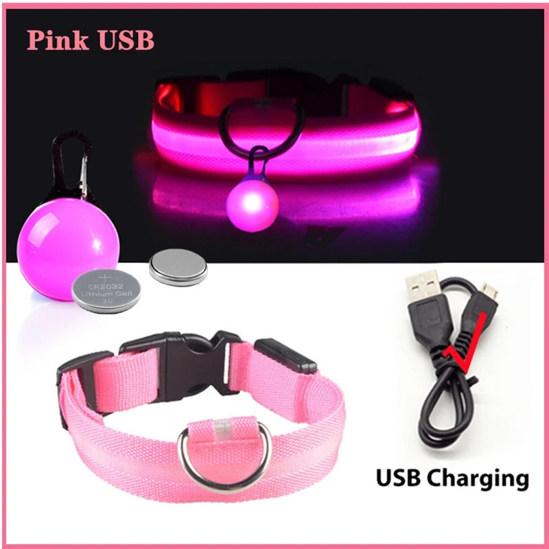 NightSafe collier lumineux rose allumer et eteint avec sa charge usb