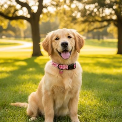 PawStyle collier chien rose porter par un chiot beige