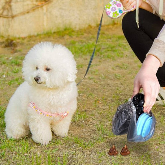  PooPick une femme utilise le ramasse crottes pour chien bleu
