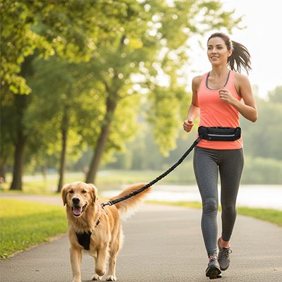 Pro-Comfort une femme court avec son chien avec la laisse canicross