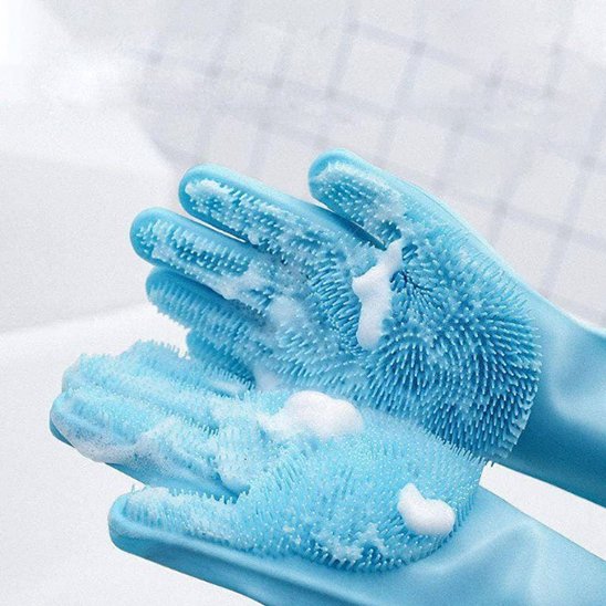 PuppyWash gant de toilettage bleu avec de la mousse