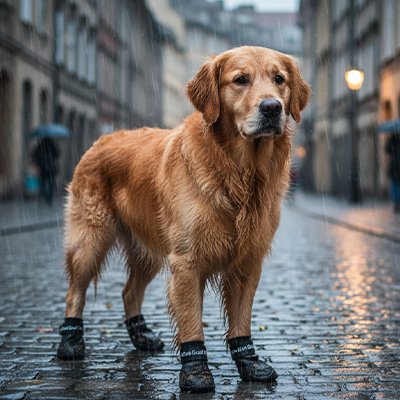  RainPaws un chien beige porte les bottes pour chien noir