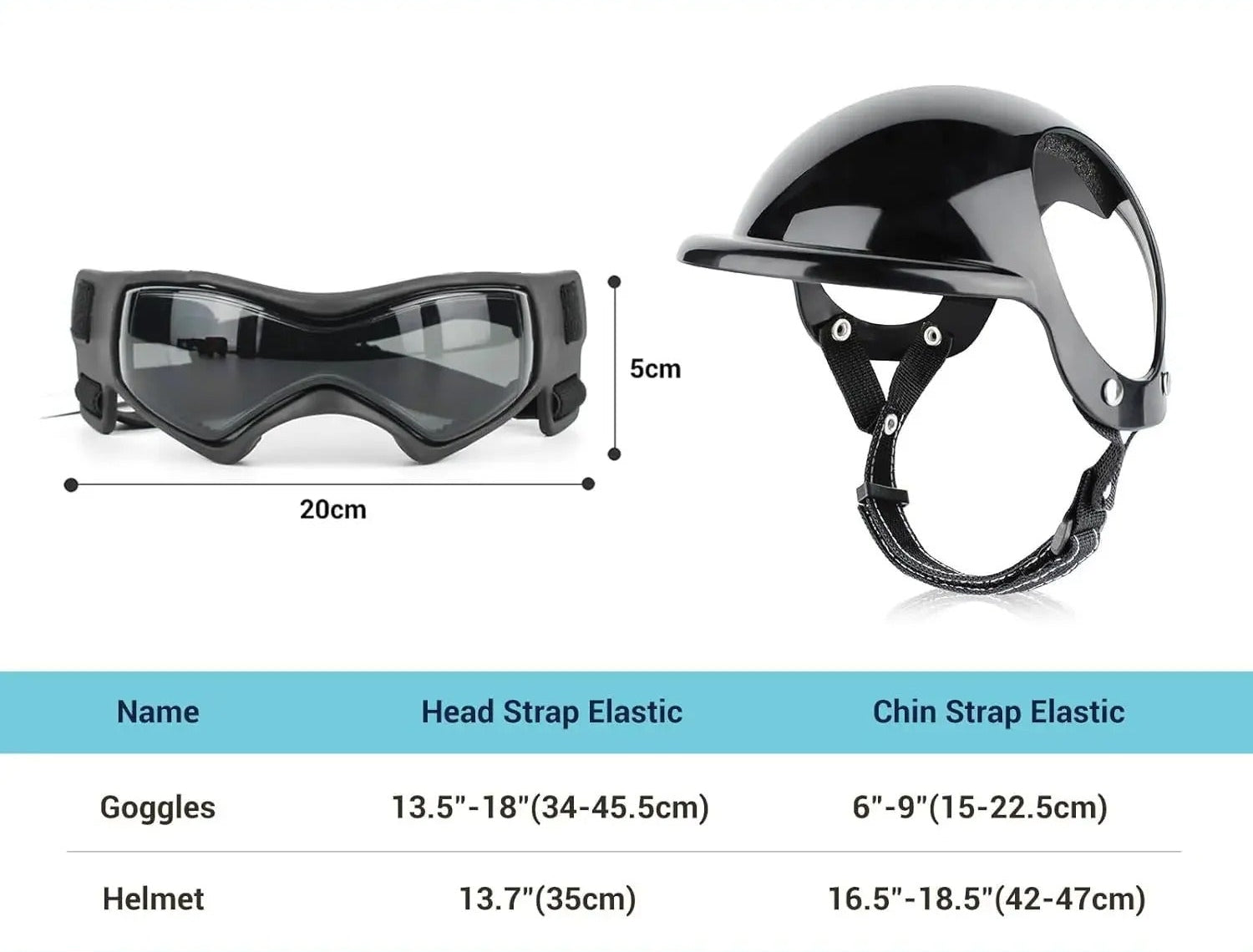 SafetyRide specification du casque de moto pour chien et des lunettes de securite