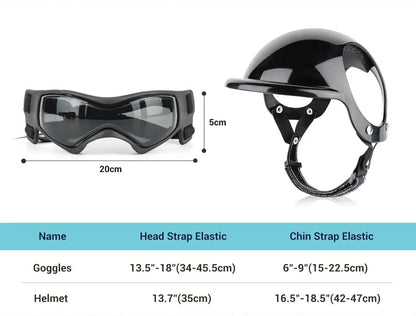 SafetyRide specification du casque de moto pour chien et des lunettes de securite