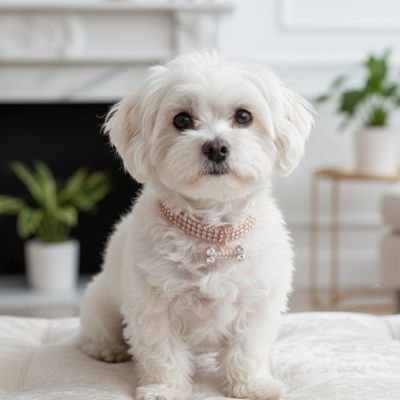 Scintille le collier or porte par un petit chien blanc