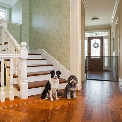 SecurePaw barriere chien a cote de deux chiens gris et noir