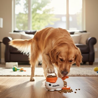 WhaleFood jouet chien bleu avec un chien beige